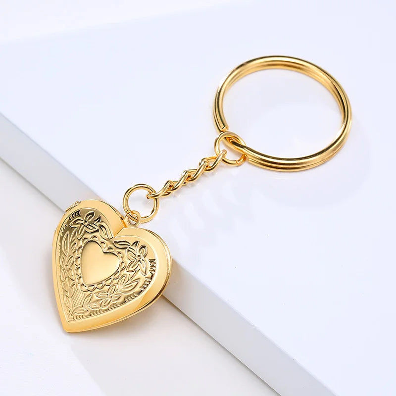 Vnox Personalize Engrave Name Heart Locket Key Chains for Women Men,Custom Family Love Photos Anniversary Keepsake Gifts