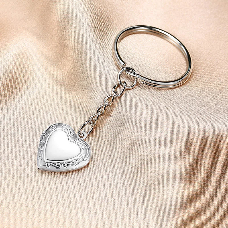 Vnox Personalize Engrave Name Heart Locket Key Chains for Women Men,Custom Family Love Photos Anniversary Keepsake Gifts