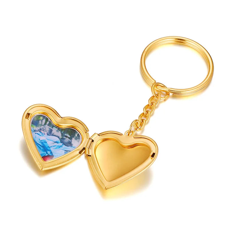 Vnox Personalize Engrave Name Heart Locket Key Chains for Women Men,Custom Family Love Photos Anniversary Keepsake Gifts
