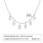 Customized Name With Initial Necklace for Women Mom, Charms Pave Letter Pendant, Stainless Steel Chain Link Adjustable