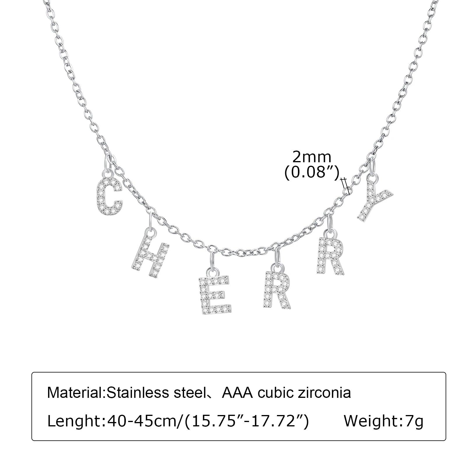 Customized Name With Initial Necklace for Women Mom, Charms Pave Letter Pendant, Stainless Steel Chain Link Adjustable
