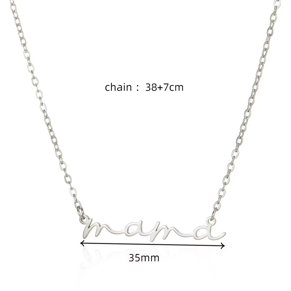 Dainty Mama Necklace Gold Color Stainless Steel Waterproof Choker Mama Letters Nameplate Necklaces Jewelry Gift For Mom And Wife