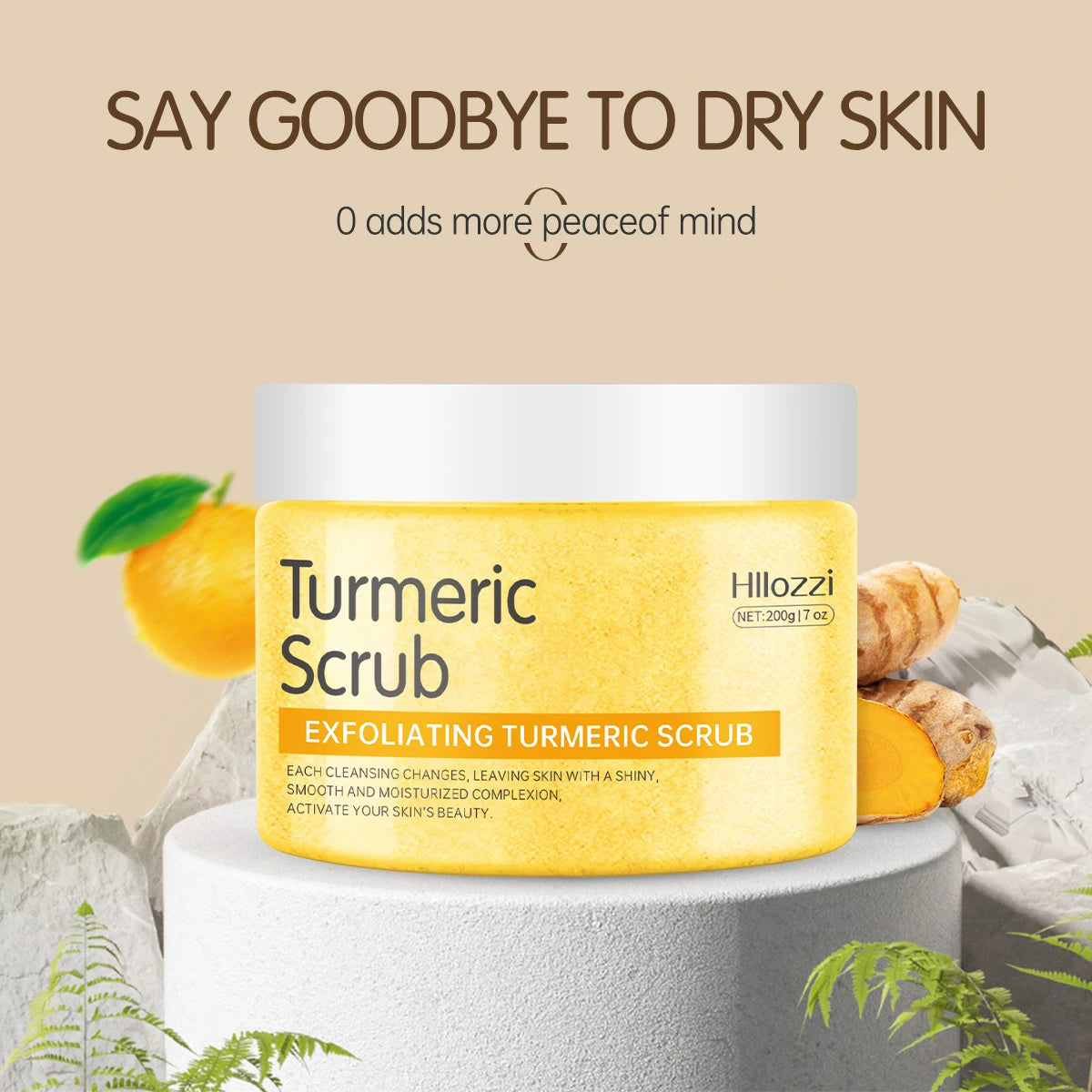 Hllozzi 200g turmeric body scrub deep cleansing exfoliation avocado vitamin C hydrating moisturizing