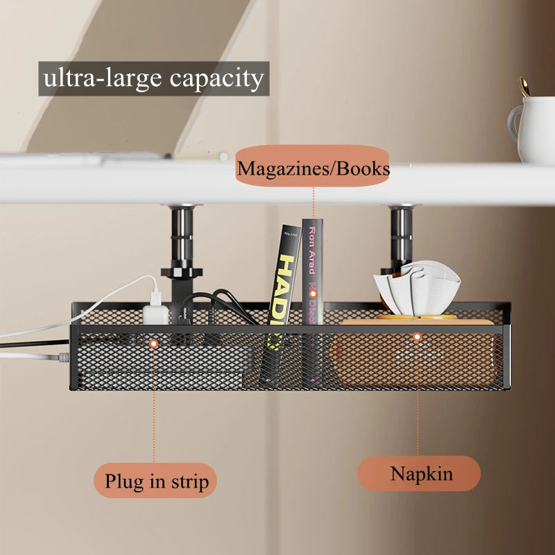 No Drilling Extendable Under Desk Cable Management Metal Cable Tray Under Desk With Clamp Retractable Power Strip Cord Holder