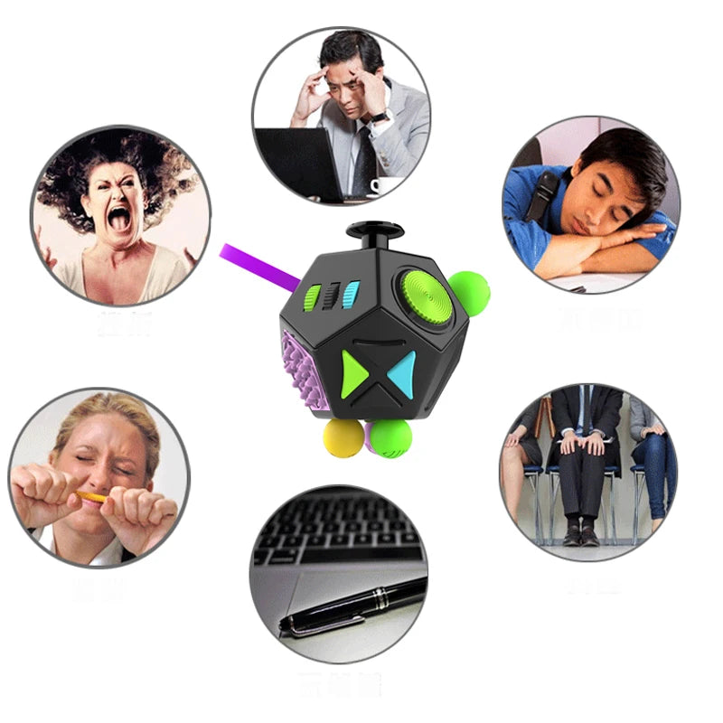 6/12 Sides Cube Decompression Toy Rainbow Stress Relief Autism ADHD OCD Anxiety Sensory Toys Fingertip Desk Toy for Kids Adult