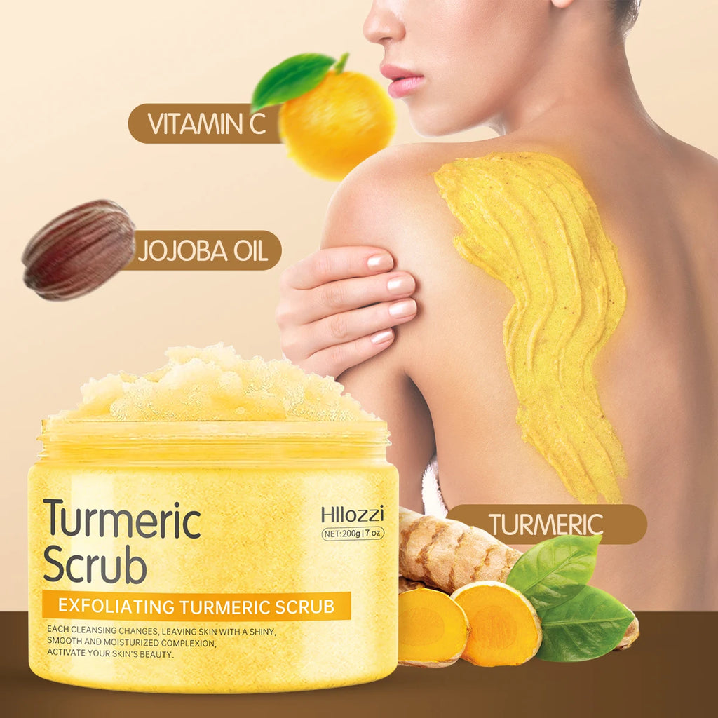 Hllozzi 200g turmeric body scrub deep cleansing exfoliation avocado vitamin C hydrating moisturizing