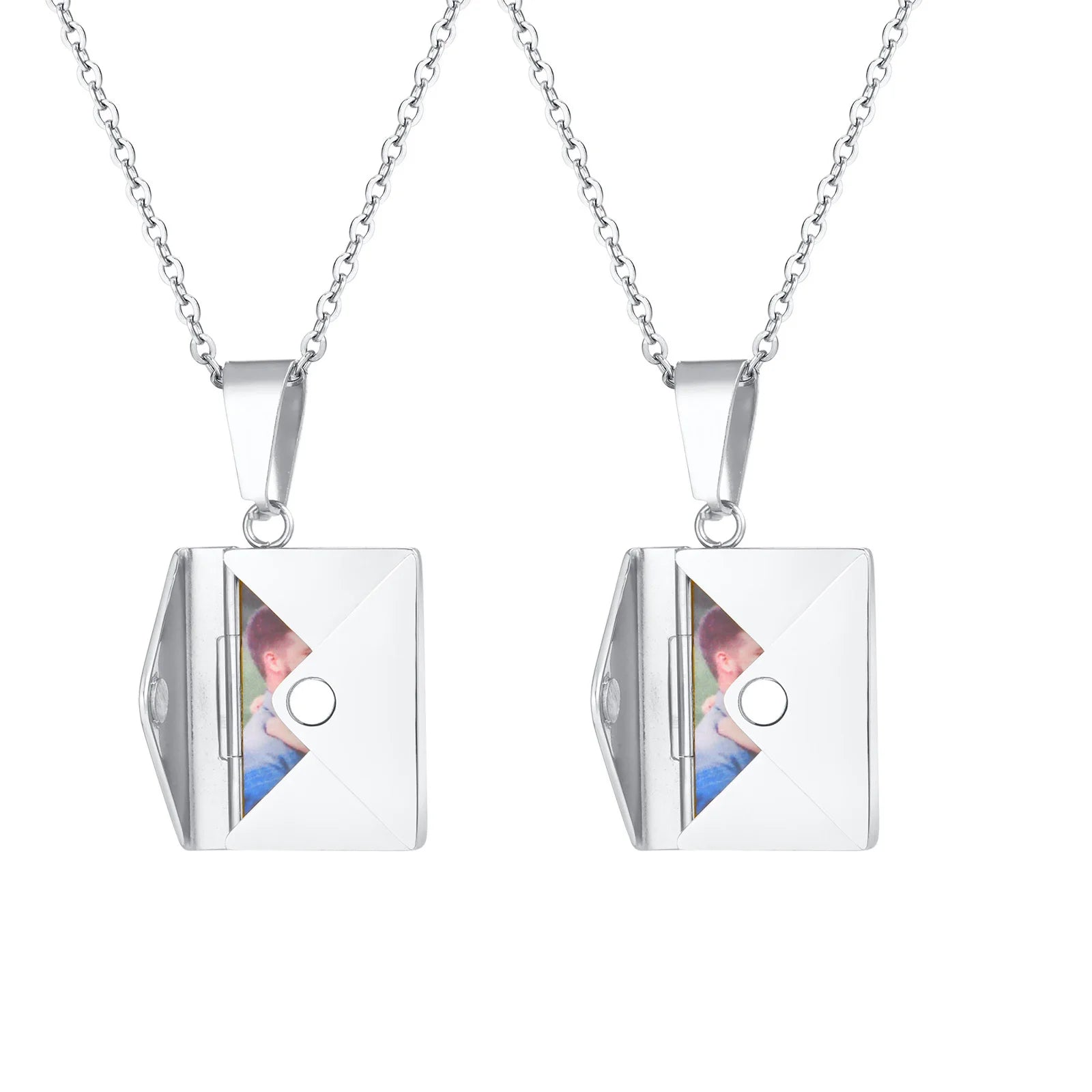 Envelope Photo Neckalce for Men Women,50/60CM Stainless Steel Custom Picture Collars,Gift for Dad Mom Husband Bestie BBF