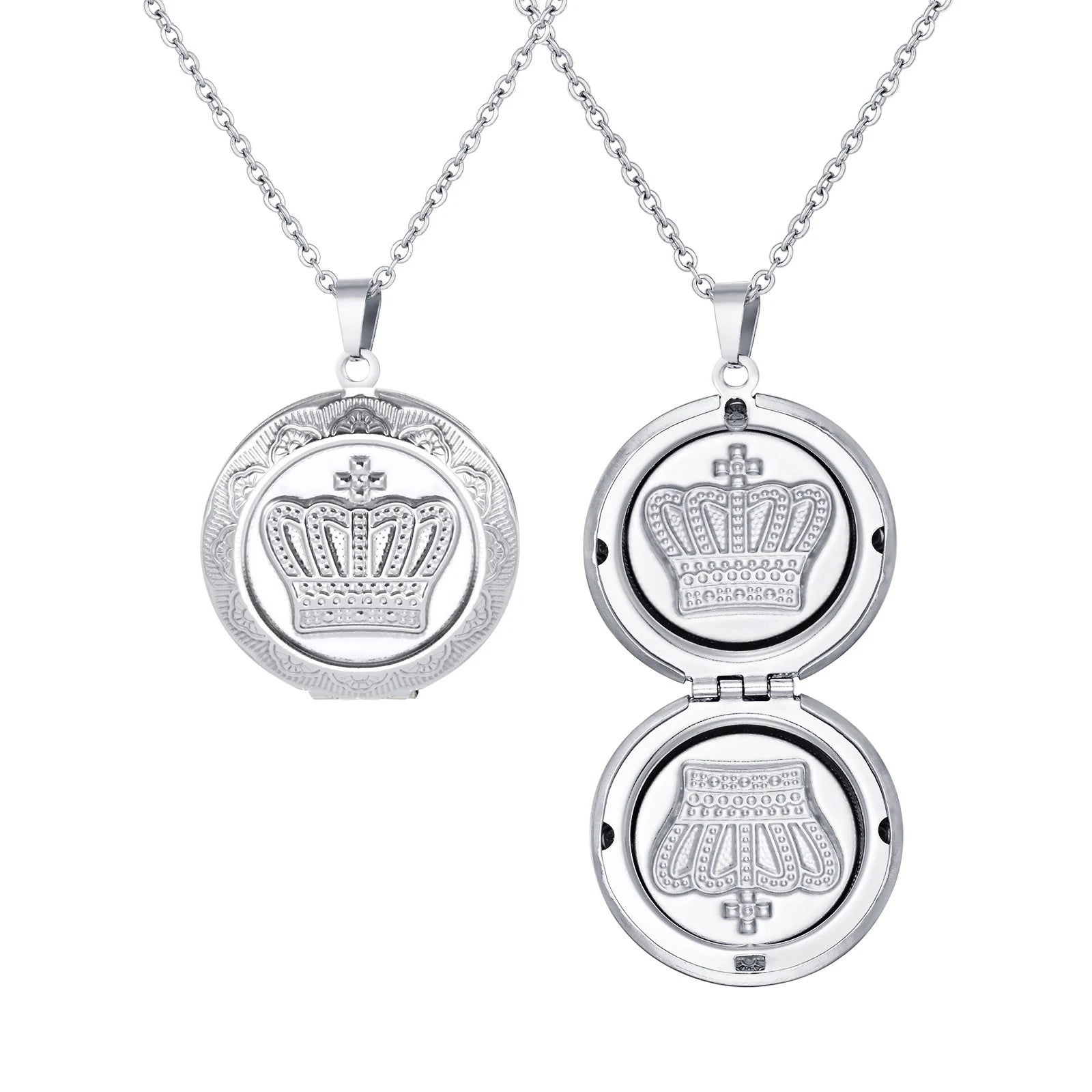 Vnox Free Custom Photo Crown Necklaces, Stainless Steel Round Holds Image Picture Pendant, Family Memorial Locket Jewelry Gifts