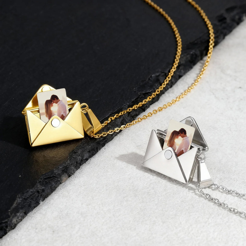 Envelope Photo Neckalce for Men Women,50/60CM Stainless Steel Custom Picture Collars,Gift for Dad Mom Husband Bestie BBF
