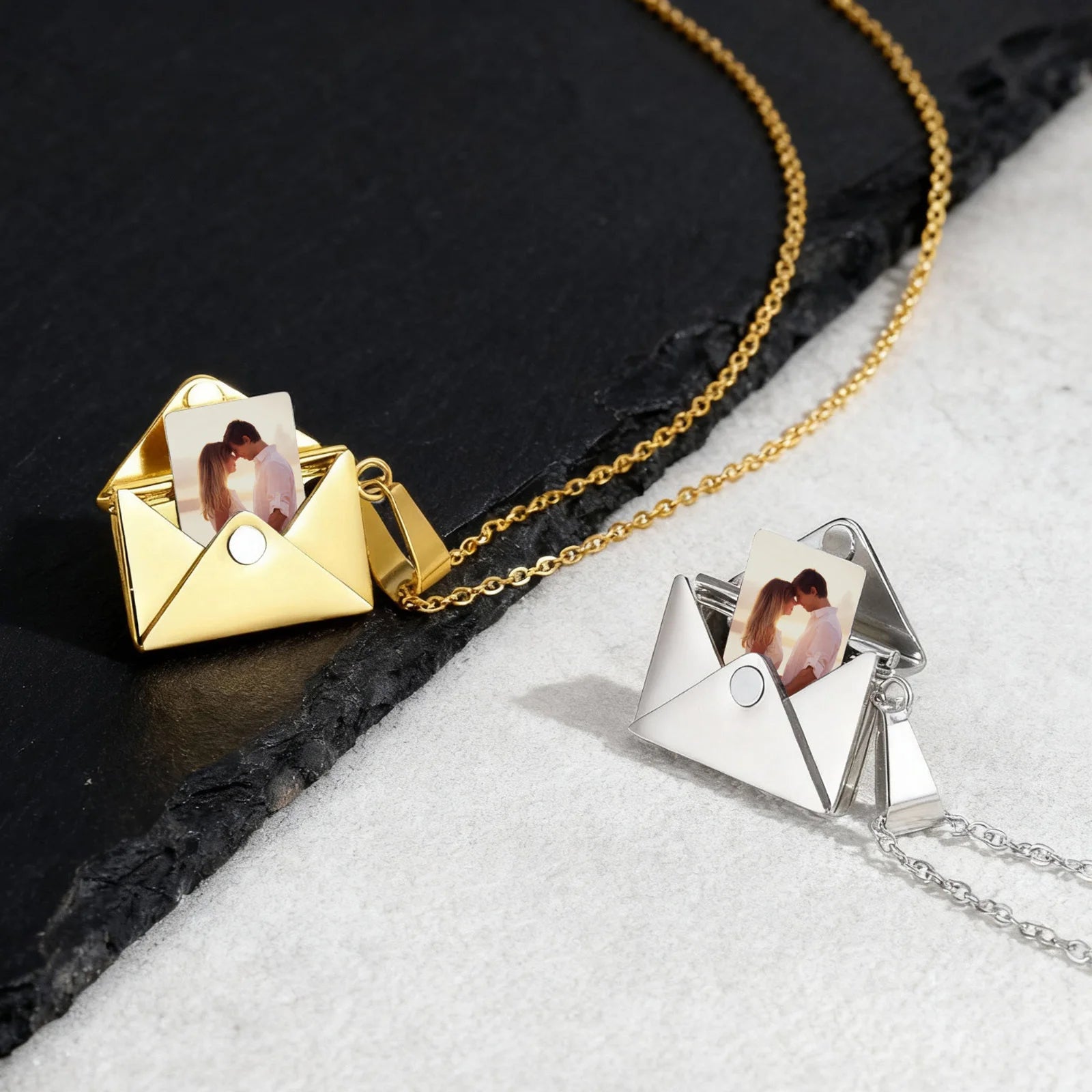 Envelope Photo Neckalce for Men Women,50/60CM Stainless Steel Custom Picture Collars,Gift for Dad Mom Husband Bestie BBF