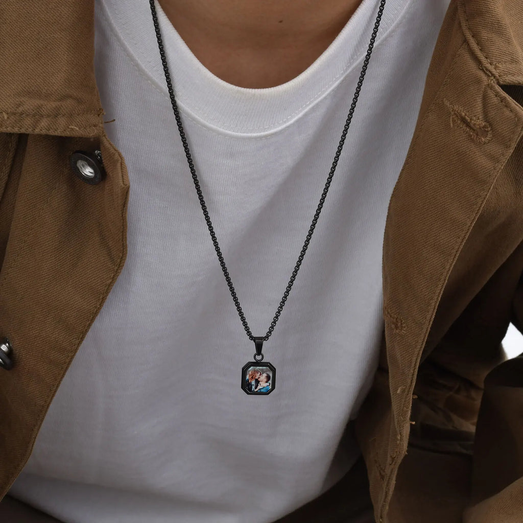 Vnox Photo Custom Necklace for Men Women, Stainless Steel Personalized Pendent Family Picture Valentines Pet Photo Gifts Jewelry