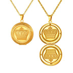Vnox Free Custom Photo Crown Necklaces, Stainless Steel Round Holds Image Picture Pendant, Family Memorial Locket Jewelry Gifts