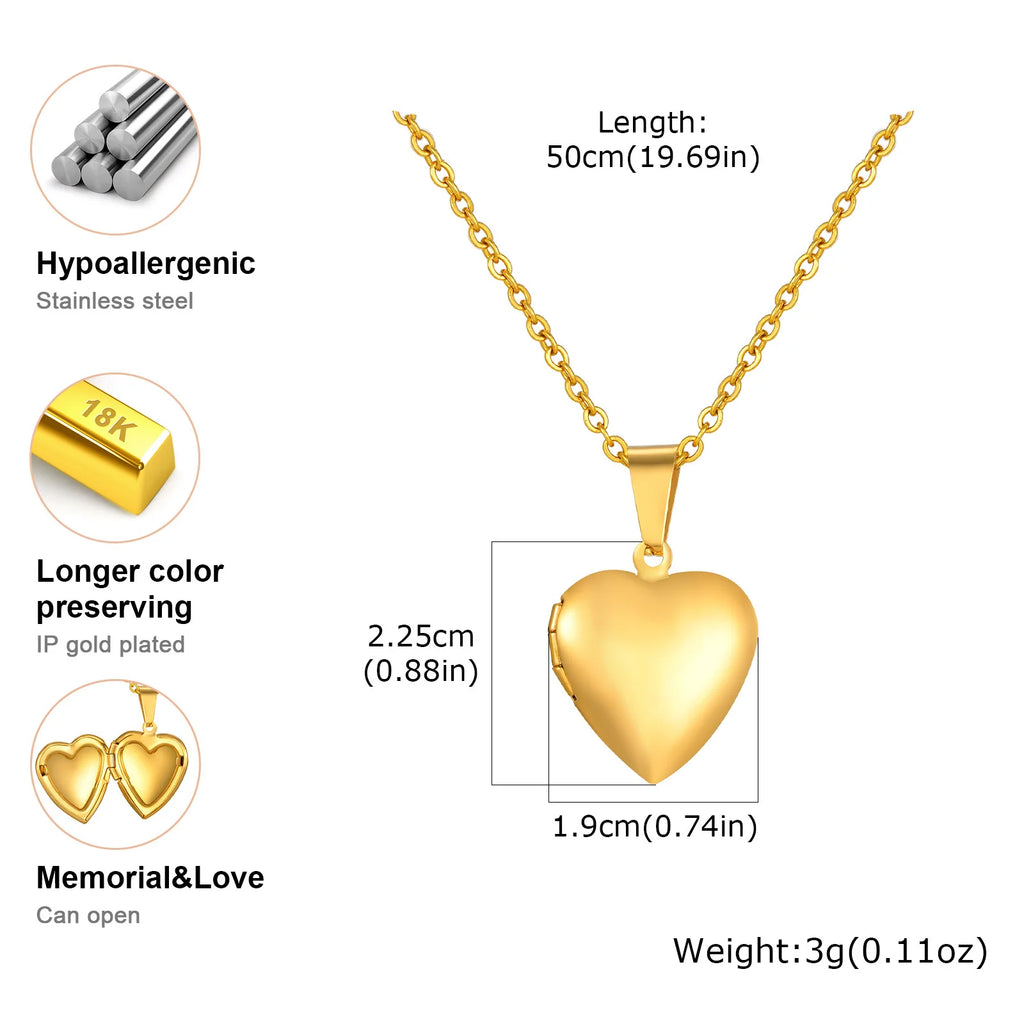 Personalized Heart Photo Pendant Necklace, Customized Image Picture Locked Necklace Jewelry for Women