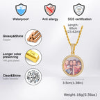 Vnox Free Custom Round Photo Frame Necklaces Gift for Women Men,Big Coin Pendant Zircon Stone Circle,Family Picture Gift to Dad