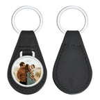 Vnox Custom Fathers Day Gift for Dad Grandpa, Black PU Leather Keychains with Custimized Photo Image Metal Plate Key Chain