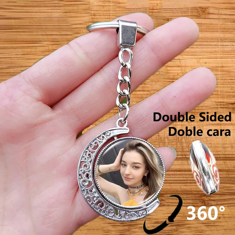 Custom Your Photo Keychain Personalized Daughter Baby Family Best Friend Singer Logo Name Print Glass Car Keyring Gifts