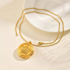 Vnox Free Custom Photo Crown Necklaces, Stainless Steel Round Holds Image Picture Pendant, Family Memorial Locket Jewelry Gifts