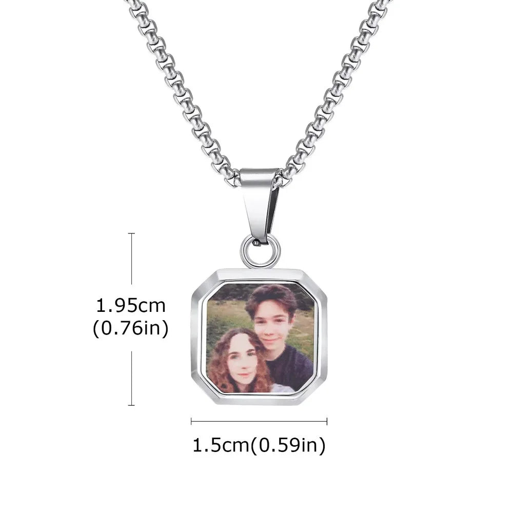 Vnox Photo Custom Necklace for Men Women, Stainless Steel Personalized Pendent Family Picture Valentines Pet Photo Gifts Jewelry