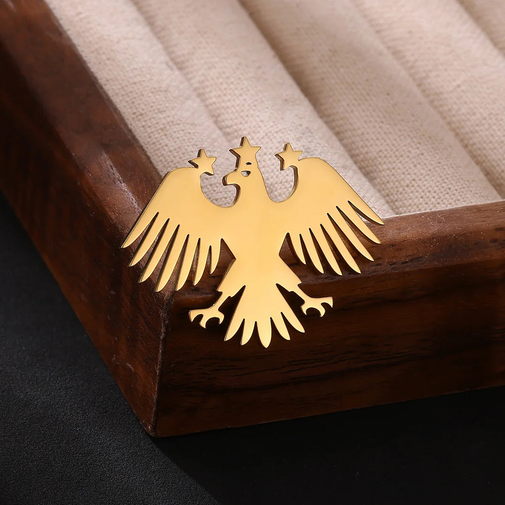 Gold Color Punk Eagle Stars Brooches For Men Women Fashion Geometric Animals Emblem Brooch Stainless Steel Jewelry Birthday Gift