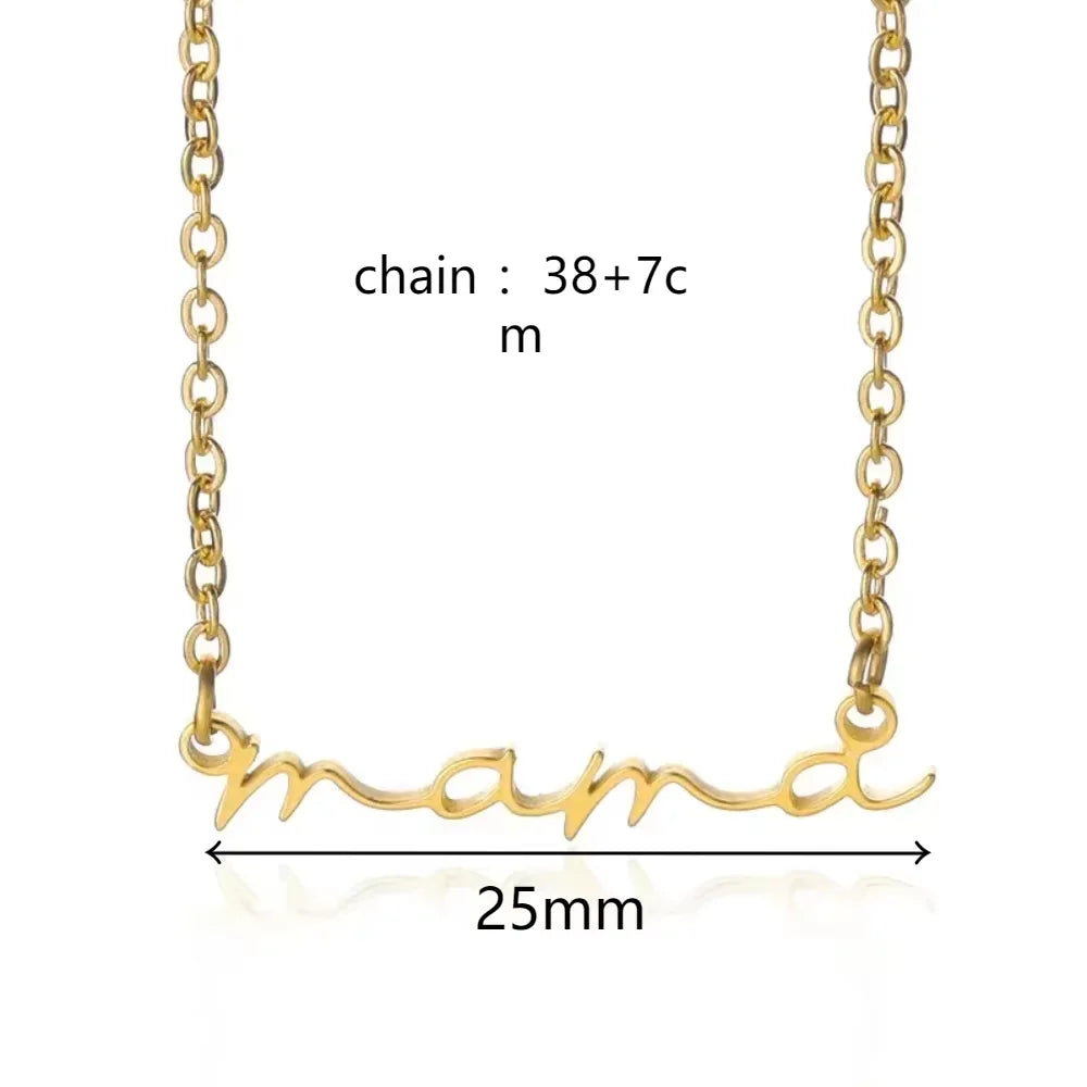 Dainty Mama Necklace Gold Color Stainless Steel Waterproof Choker Mama Letters Nameplate Necklaces Jewelry Gift For Mom And Wife