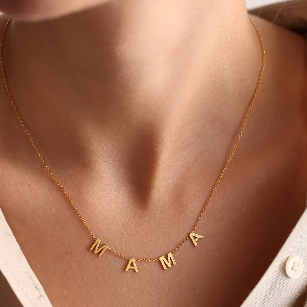 Dainty Mama Necklace Gold Color Stainless Steel Waterproof Choker Mama Letters Nameplate Necklaces Jewelry Gift For Mom And Wife