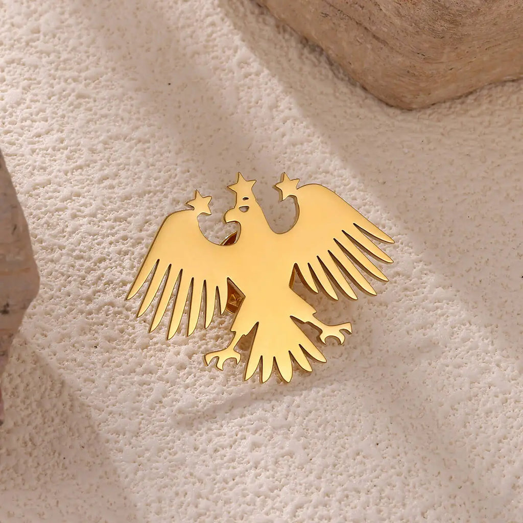 Gold Color Punk Eagle Stars Brooches For Men Women Fashion Geometric Animals Emblem Brooch Stainless Steel Jewelry Birthday Gift