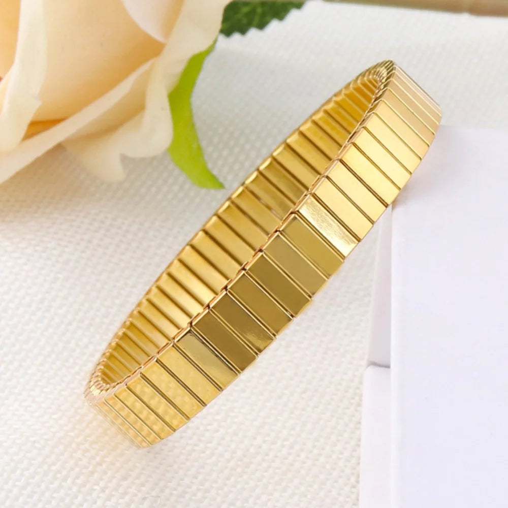 Fashion Stainless Steel 9mm Stretch Bangles For Men Simple Imitation Strap Bracelet Trendy Party Women Jewelry Accessories