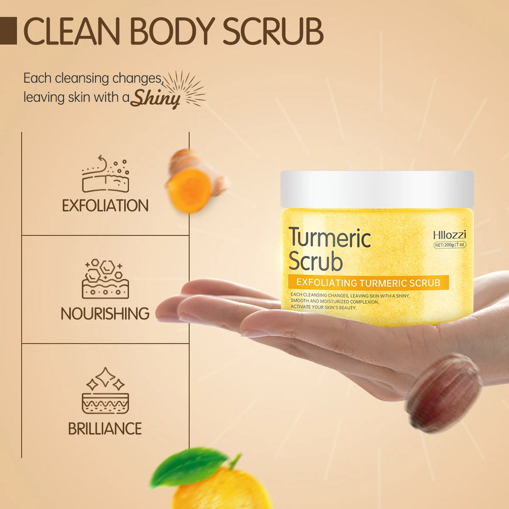 Hllozzi 200g turmeric body scrub deep cleansing exfoliation avocado vitamin C hydrating moisturizing