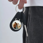 Vnox Custom Fathers Day Gift for Dad Grandpa, Black PU Leather Keychains with Custimized Photo Image Metal Plate Key Chain