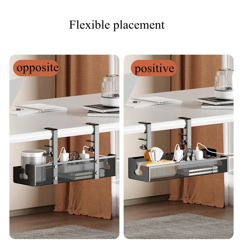 No Drilling Extendable Under Desk Cable Management Metal Cable Tray Under Desk With Clamp Retractable Power Strip Cord Holder