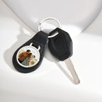 Vnox Custom Fathers Day Gift for Dad Grandpa, Black PU Leather Keychains with Custimized Photo Image Metal Plate Key Chain