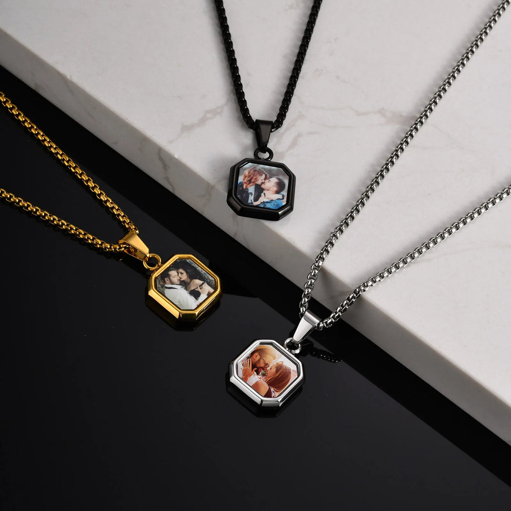 Vnox Photo Custom Necklace for Men Women, Stainless Steel Personalized Pendent Family Picture Valentines Pet Photo Gifts Jewelry