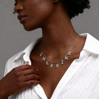 Customized Name With Initial Necklace for Women Mom, Charms Pave Letter Pendant, Stainless Steel Chain Link Adjustable