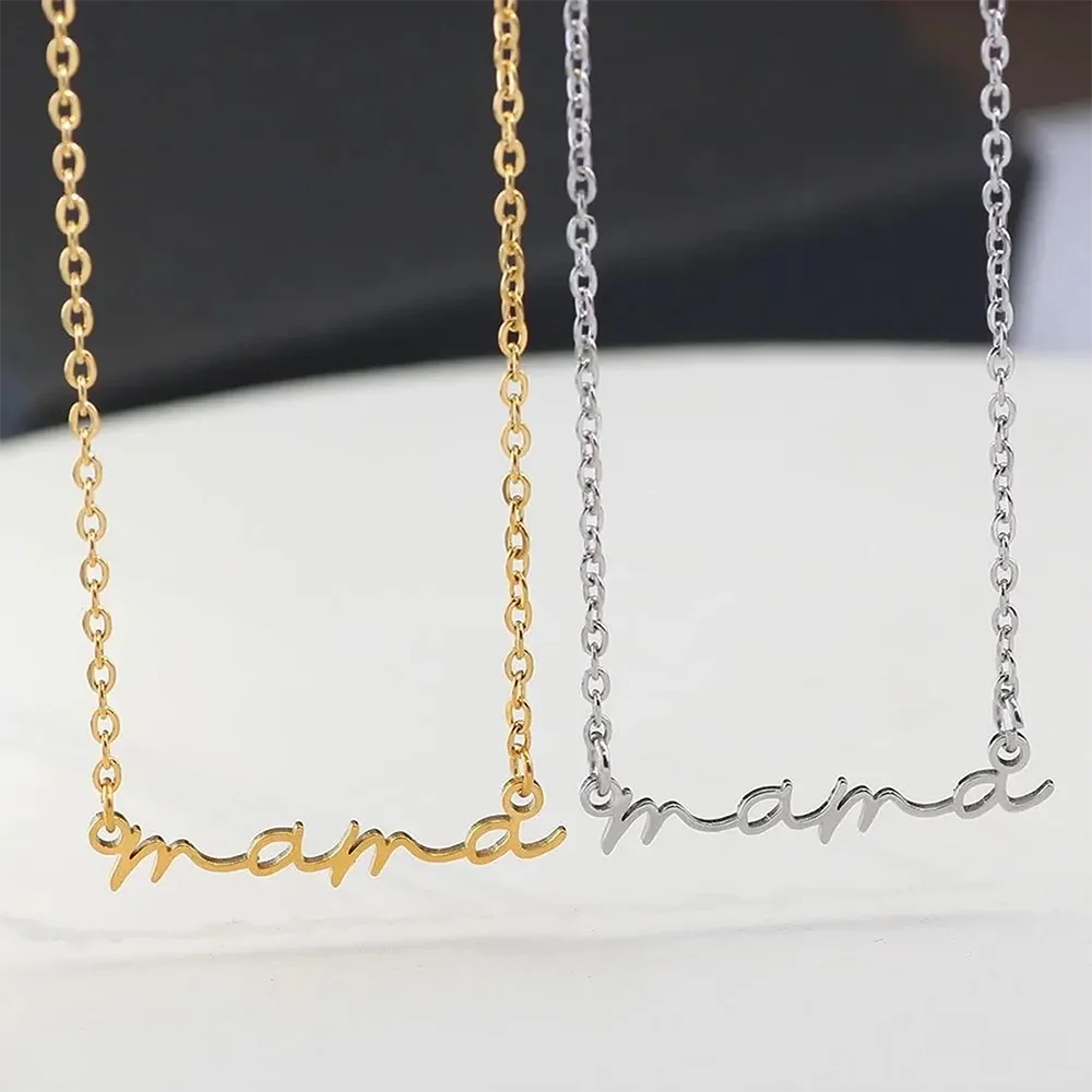 Dainty Mama Necklace Gold Color Stainless Steel Waterproof Choker Mama Letters Nameplate Necklaces Jewelry Gift For Mom And Wife