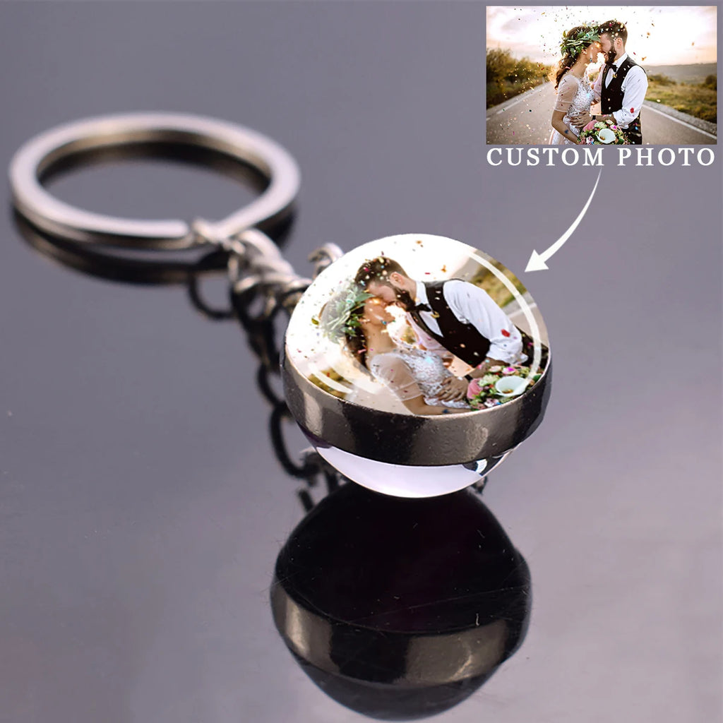 Customized Keychains Personalized Custom Photo Picture Glass Ball Double Sided Pendant Key Chain Luminous Keyring Jewelry Gift