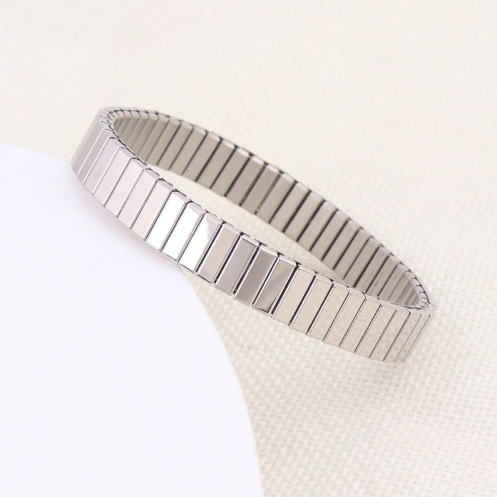Fashion Stainless Steel 9mm Stretch Bangles For Men Simple Imitation Strap Bracelet Trendy Party Women Jewelry Accessories