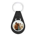 Vnox Custom Fathers Day Gift for Dad Grandpa, Black PU Leather Keychains with Custimized Photo Image Metal Plate Key Chain