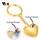 Vnox Personalize Engrave Name Heart Locket Key Chains for Women Men,Custom Family Love Photos Anniversary Keepsake Gifts