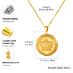 Vnox Free Custom Photo Crown Necklaces, Stainless Steel Round Holds Image Picture Pendant, Family Memorial Locket Jewelry Gifts