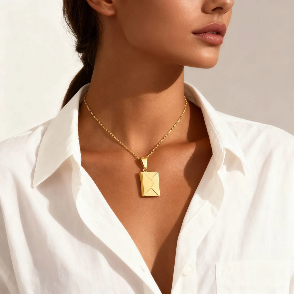 Envelope Photo Neckalce for Men Women,50/60CM Stainless Steel Custom Picture Collars,Gift for Dad Mom Husband Bestie BBF