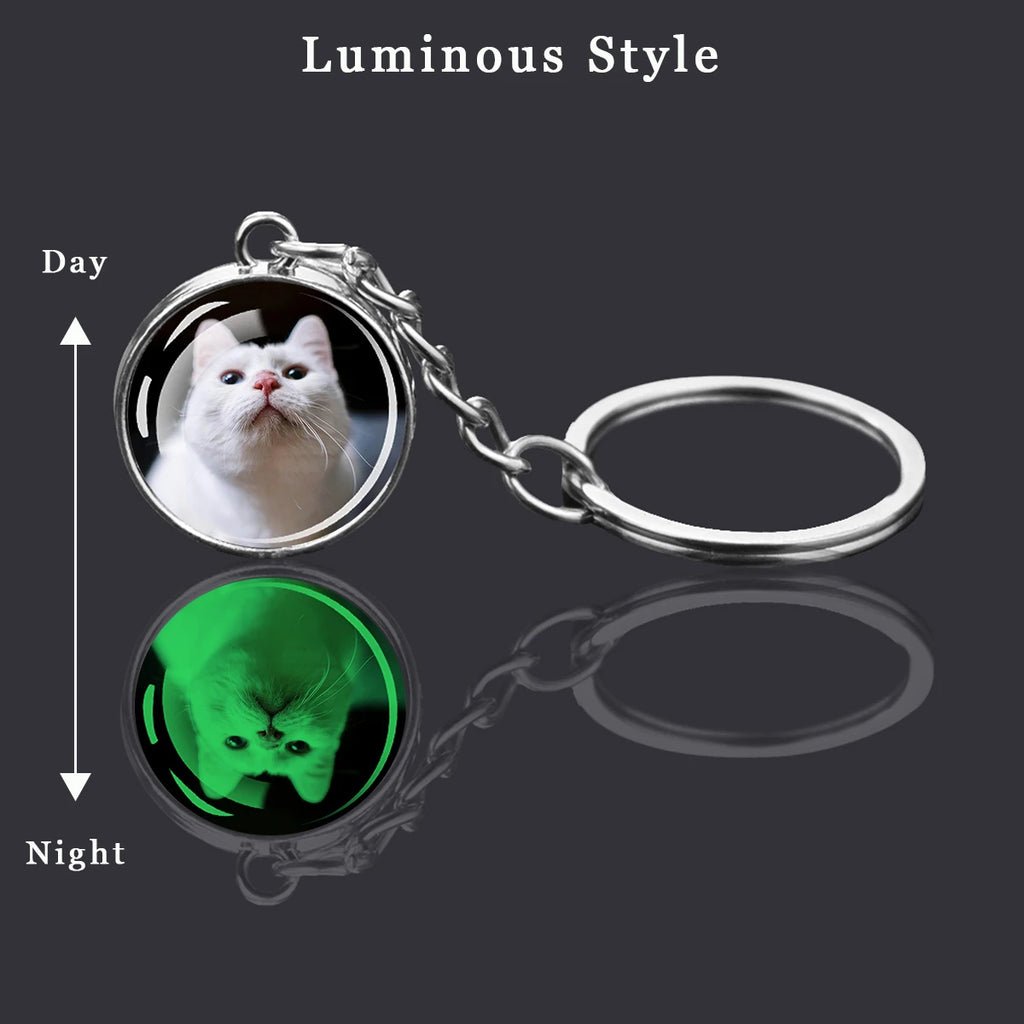Customized Keychains Personalized Custom Photo Picture Glass Ball Double Sided Pendant Key Chain Luminous Keyring Jewelry Gift