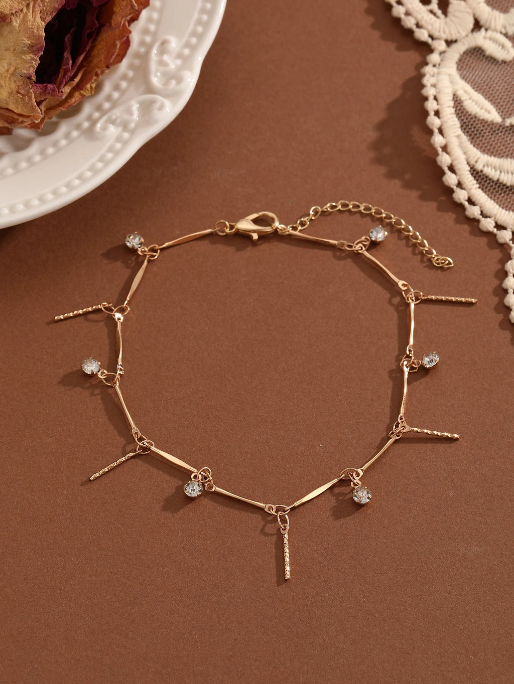 QIAMNI Summer Bohemia Crystal Cubic Zirconia Anklet For Women Girls Ankle Bracelet Leg Chain Beach Party Travel Foot Jewelry