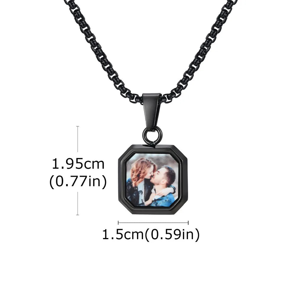 Vnox Photo Custom Necklace for Men Women, Stainless Steel Personalized Pendent Family Picture Valentines Pet Photo Gifts Jewelry