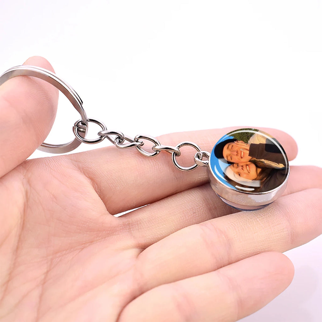 Customized Keychains Personalized Custom Photo Picture Glass Ball Double Sided Pendant Key Chain Luminous Keyring Jewelry Gift