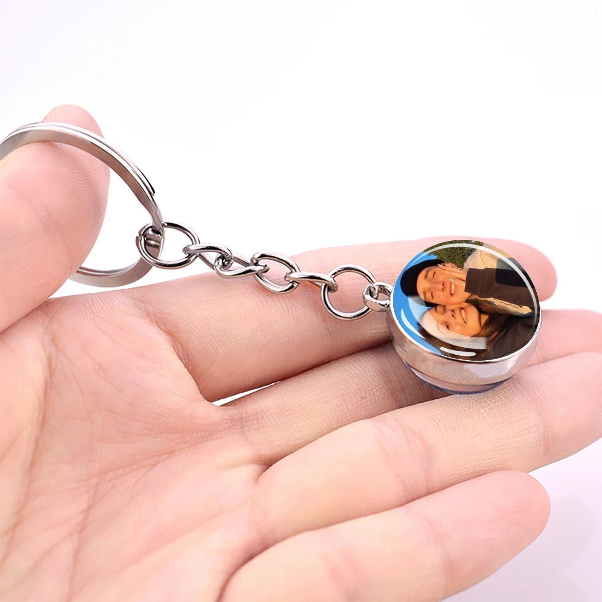 Customized Keychains Personalized Custom Photo Picture Glass Ball Double Sided Pendant Key Chain Luminous Keyring Jewelry Gift