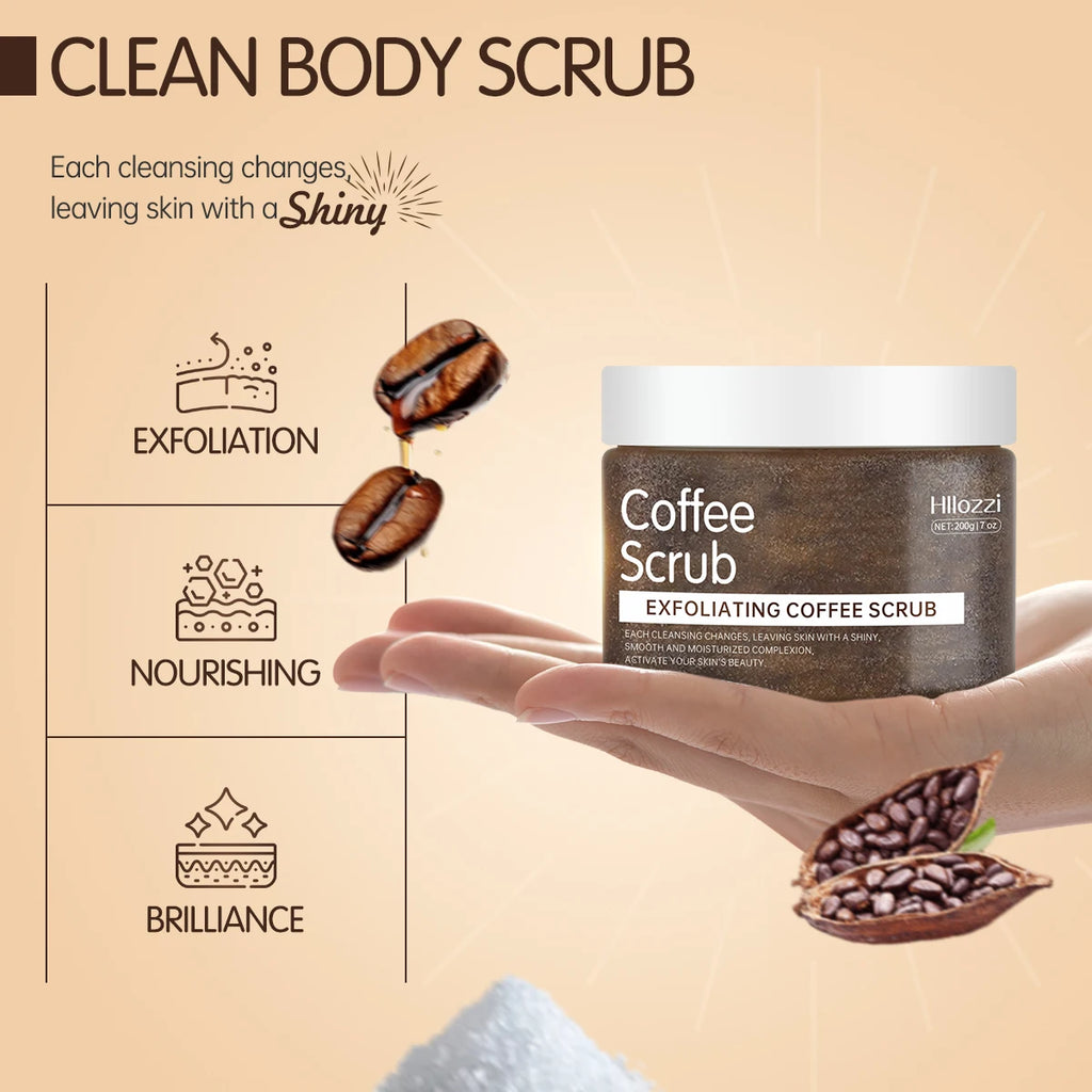 Hllozzi 200g coffee body scrub deep cleansing exfoliating cocoa plant squalane moisturizing