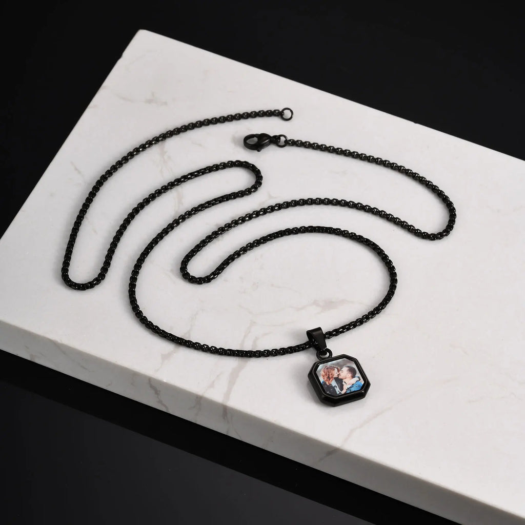 Vnox Photo Custom Necklace for Men Women, Stainless Steel Personalized Pendent Family Picture Valentines Pet Photo Gifts Jewelry