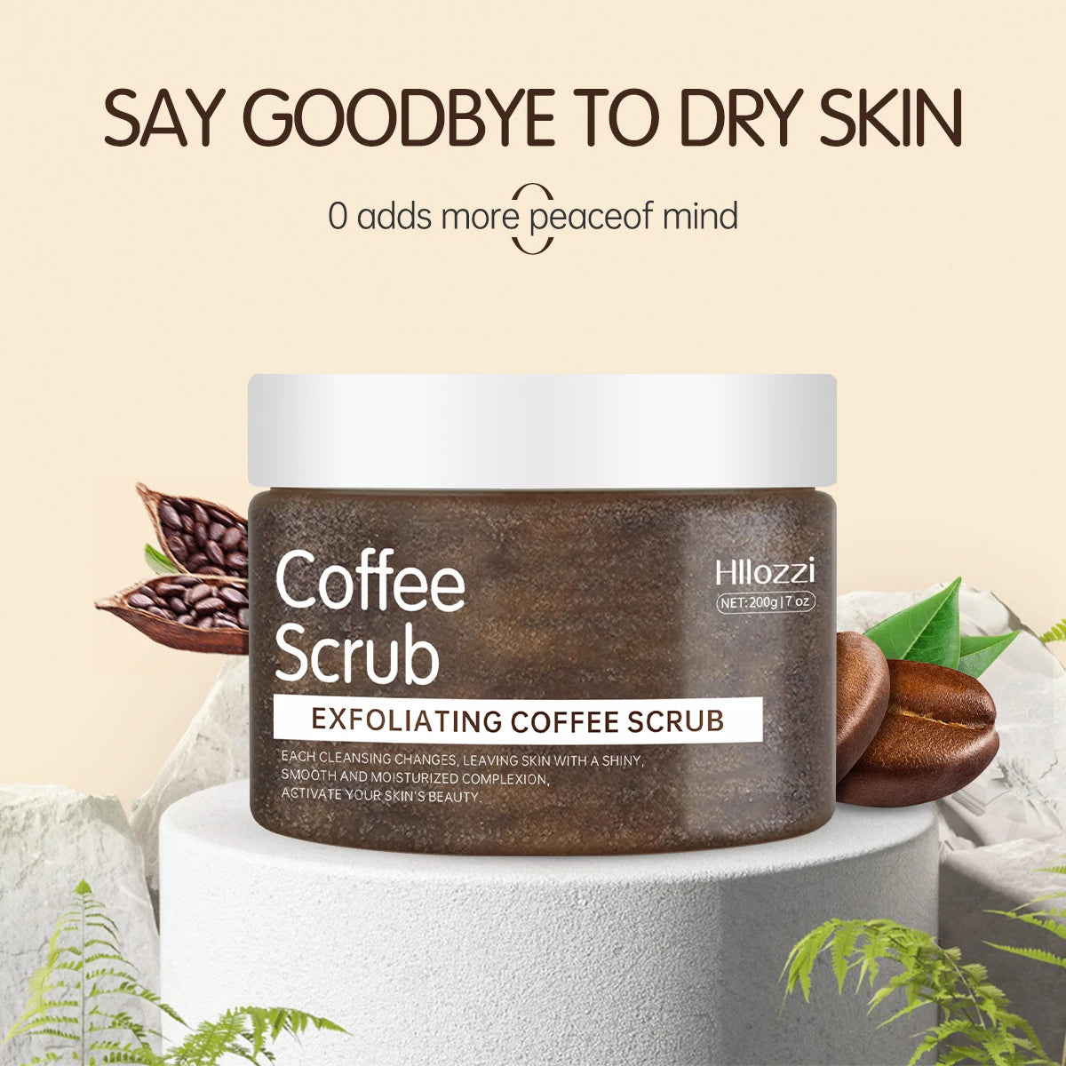 Hllozzi 200g coffee body scrub deep cleansing exfoliating cocoa plant squalane moisturizing