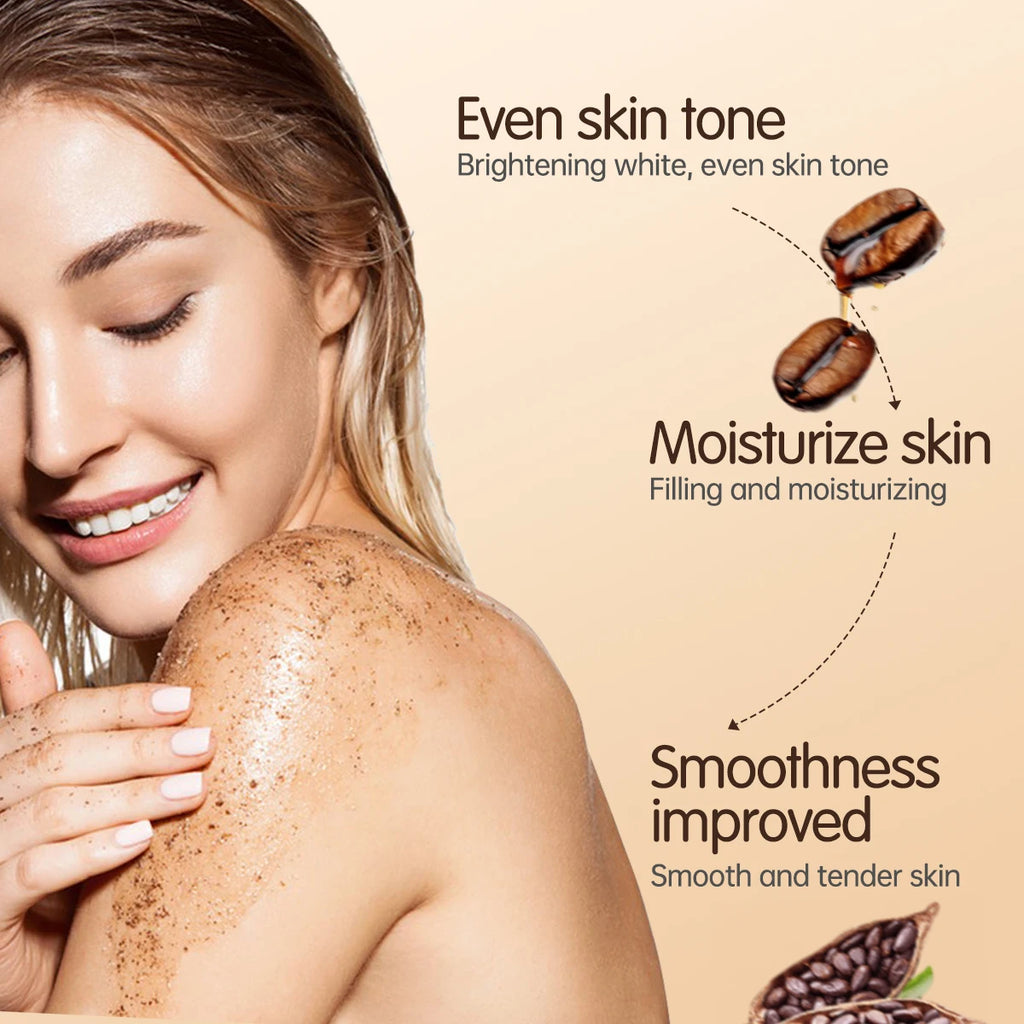 Hllozzi 200g coffee body scrub deep cleansing exfoliating cocoa plant squalane moisturizing