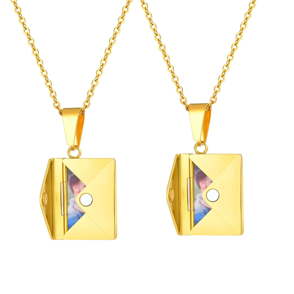 Envelope Photo Neckalce for Men Women,50/60CM Stainless Steel Custom Picture Collars,Gift for Dad Mom Husband Bestie BBF